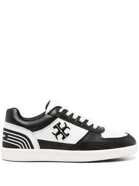 Tory Burch Clover Court Sneakers Black White Leather Logo Sneakers Size 9M NWOT
